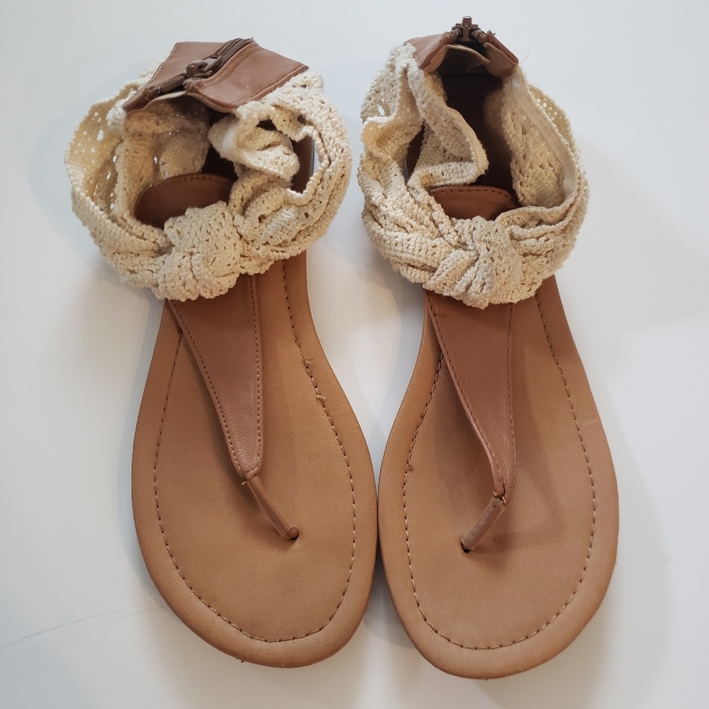Maurices crochet tan sandals